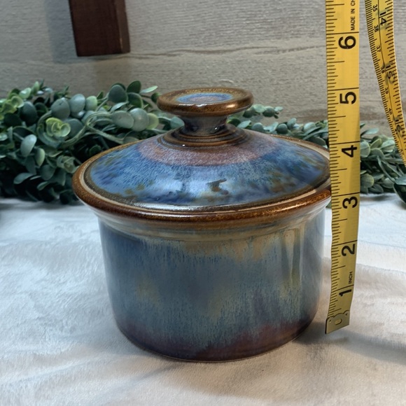 Sunset Canyon pottery blue pink crock Turrine lidded bowl butter - Picture 9 of 9